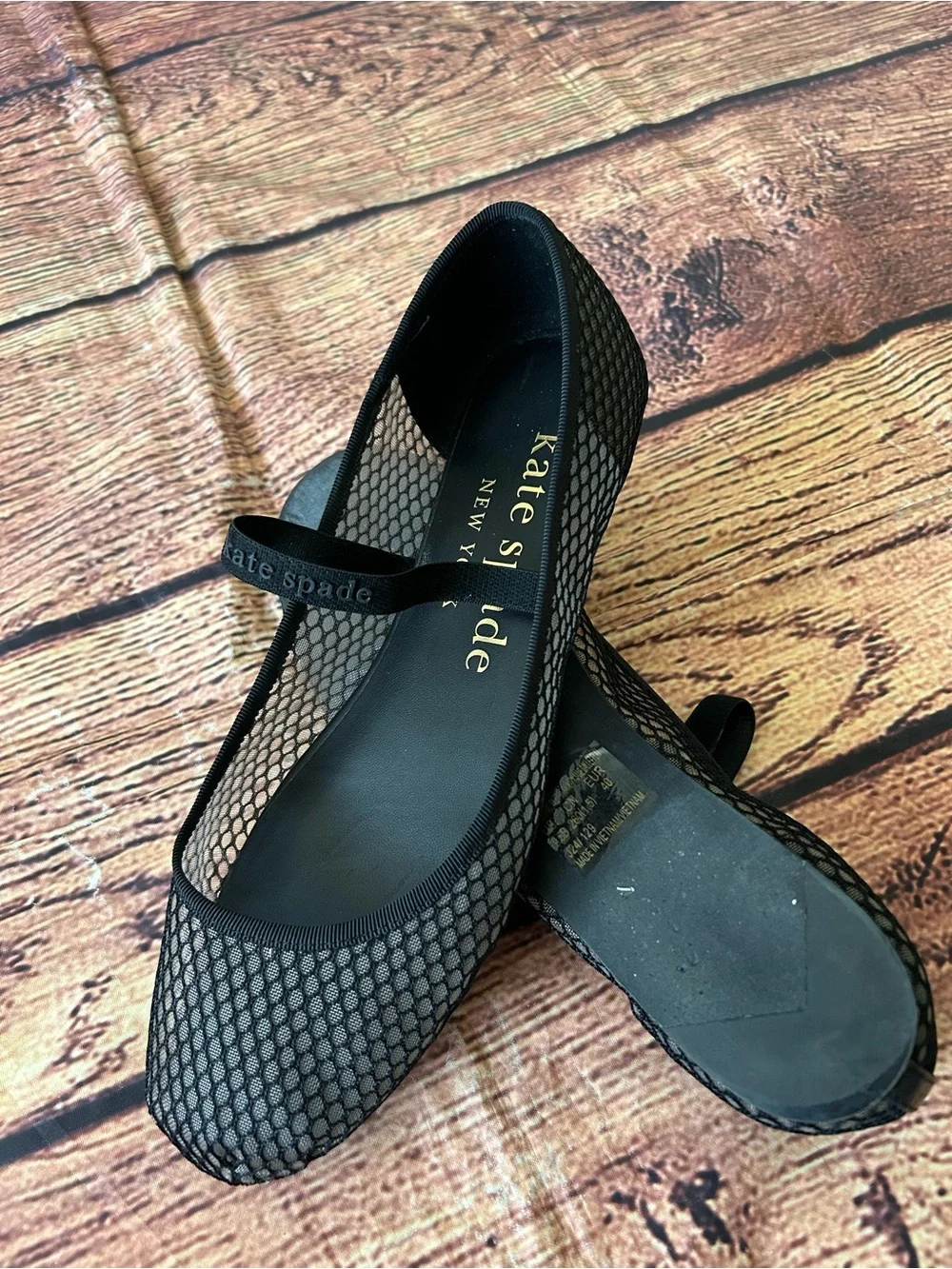 Kate Spade Riley Mesh Mary Jane Ballet Flats Black Fishnet Strap Size 8